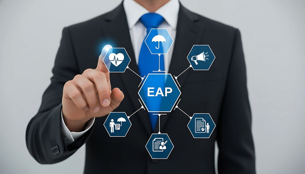 Business professional using digital EAP employee assistance program concept