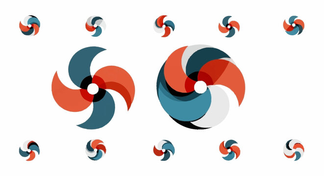 Multicolor abstract spinning pinwheel shapes.