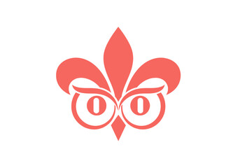 Minimalist pink owl and fleur de lis logo icon © tenor