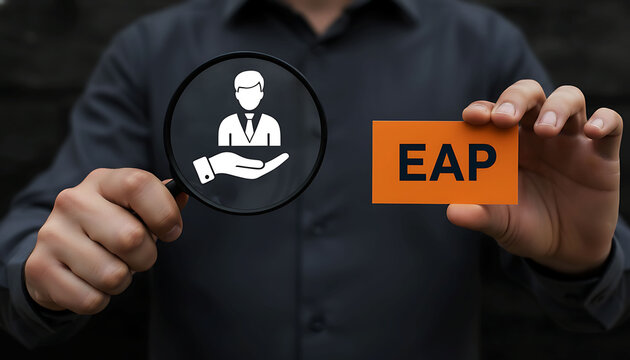 Business professional holding employee assistance program EAP support concept