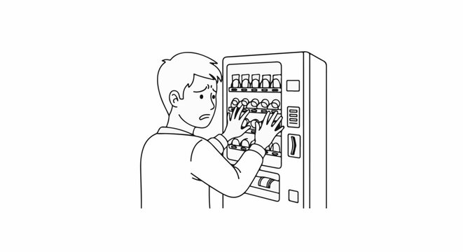 Frustrated person tries to get item from jammed vending machine