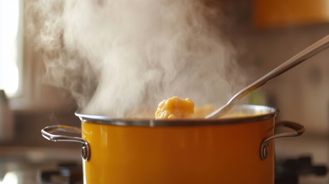 fadzm2 Fondue pot with bubbling cheese and dipping fork