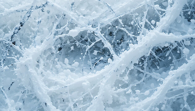 Intricate icy crystalline frost covering branches in winter