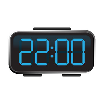 Digital clock display with blue numbers showing 22 00 vector. Ideal for time management interfaces and nightly schedules.