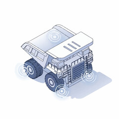Isometric illustration of a large mining dump truck with wireless signals. © karina