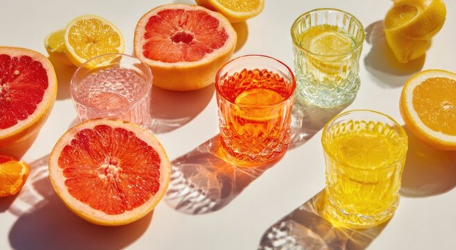 Refreshing Citrus Drinks with Sliced Grapefruit and Oranges.