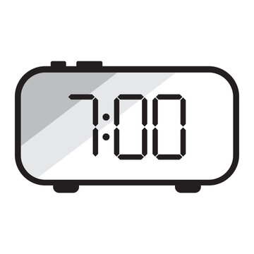 Digital alarm clock icon showing seven o'clock vector. Perfect for time management concepts and user interface designs.