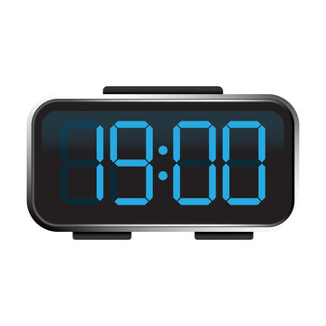 Realistic digital clock showing 19 00 time on screen Vector. Ideal for time management concepts and user interface design.