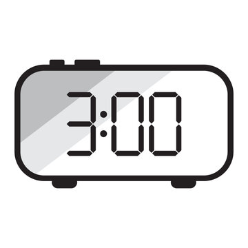 Digital alarm clock icon showing 3 oclock time vector. Perfect for time management apps and scheduling graphics.