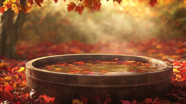 Glistening Water in a Secluded Hot Tub Nestled Amongst Autumn Foliage v2