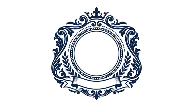 Ornate Emblem Frame with Crown and Banner, Decorative Vintage Design