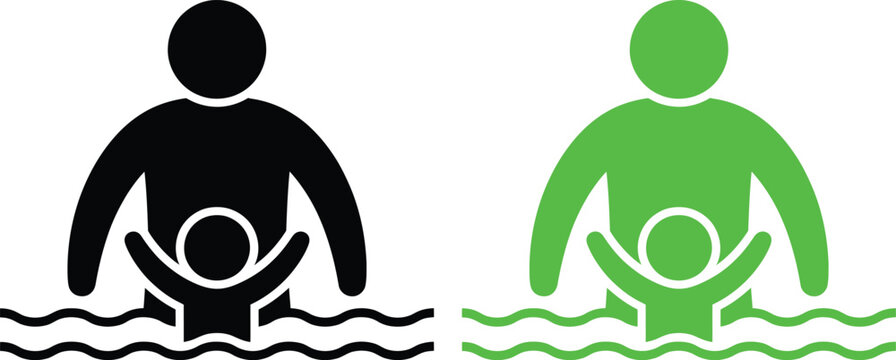 Adult and child learning to swim together in a supportive environment
