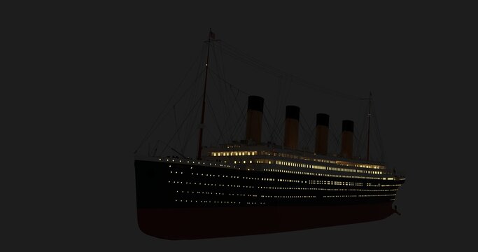 RMS Titanic bei Nacht beleuchtet
