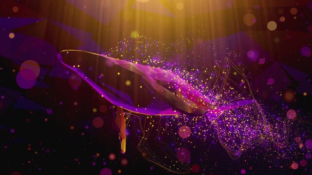 A mesmerizing seamless loop of a bioluminescent whale gliding through a cosmic ocean of glowing pfor VJ sets, high-tech club visuals,  electronic music festivals, stage screens and for LED video walls