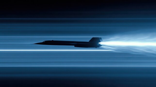 SR-71 Blackbird Jet Aircraft Flying at Supersonic Speed with Exhaust Trails.