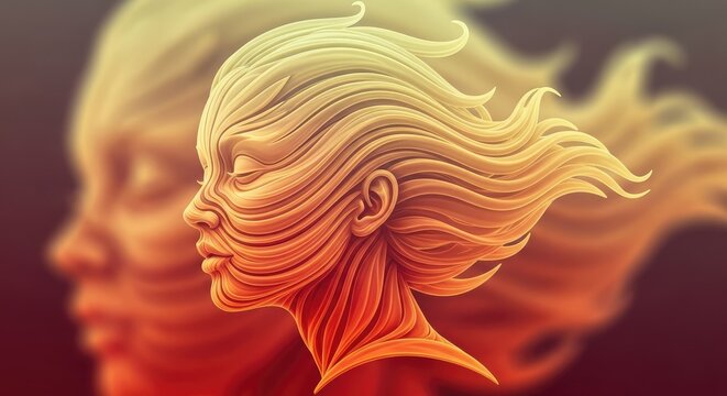 Artistic depiction of a human face with flowing lines and blurred effect