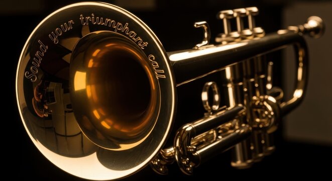Polished Brass Trumpet Gleaming, 6x Gigapixel Detail