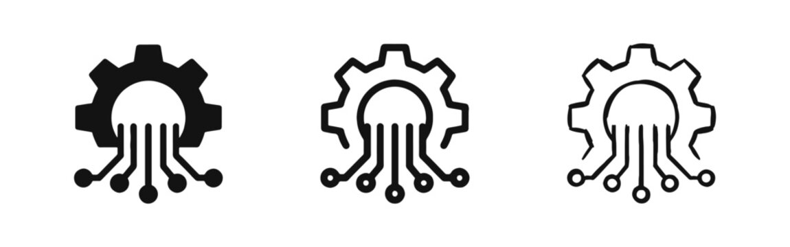 Digital Technology and IT Transformation Icon - Gear with Circuit Traces