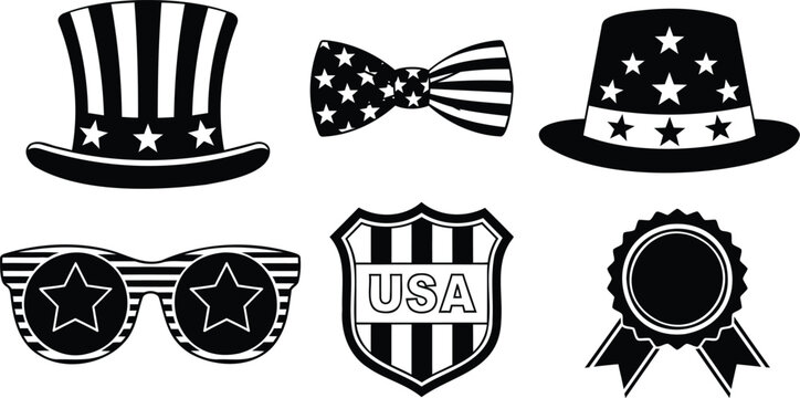 Uncle sam hat bow tie sunglasses shield usa patriotic vector illustration.