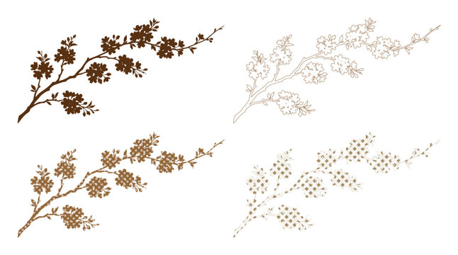 Elegant cross-stitch floral branch vector set, intricate embroidery flower design, decorative needlework plant illustration for textile and craft projects isolated PNG with Transparent Background