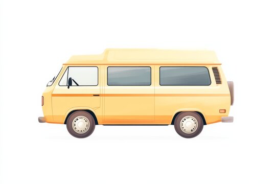 Classic yellow camper van side view - vintage travel and adventure concept