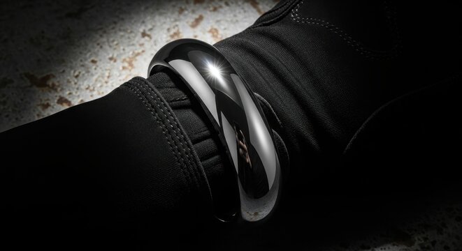 Shiny Silver Reflective Bracelet 402 on Black Fabric