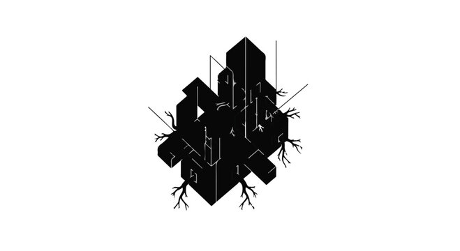 Building structure features deep roots extending into the earth in an isometric view.