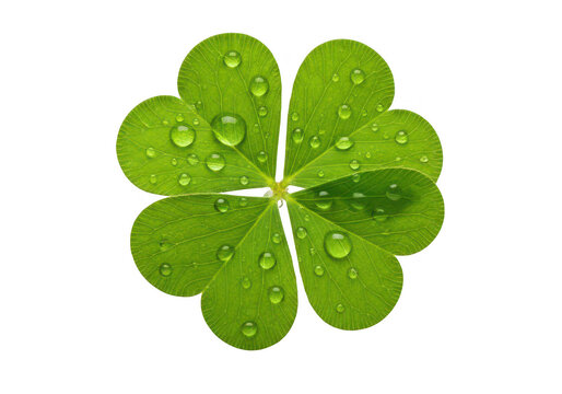 four leaf clover with dew drops on transparent background high quality professional