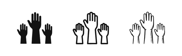 Obraz premium Raised Hands Icon Set Representing Volunteering, Voting, and Teamwork