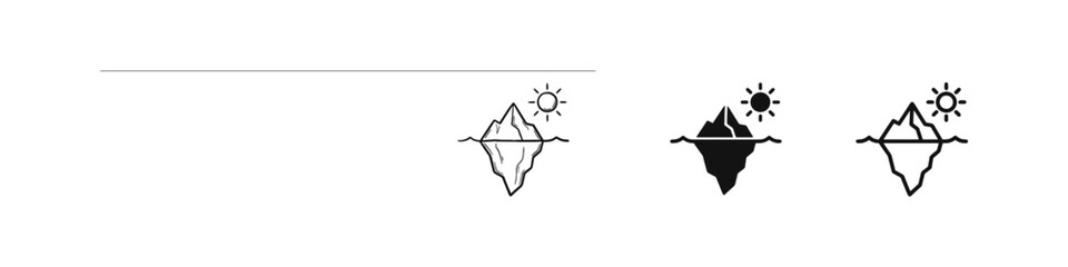 Iceberg Concept Icon Set Showing Visible and Hidden Submerged Parts © drawing lines