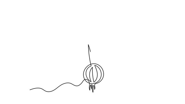 Onion one line art animation, hand-drawn vegetarian vegetable crop healthy diet continuous drawing contour outline motion, natural vitamin farming agriculture sprouted plant. 4k self-drawing video