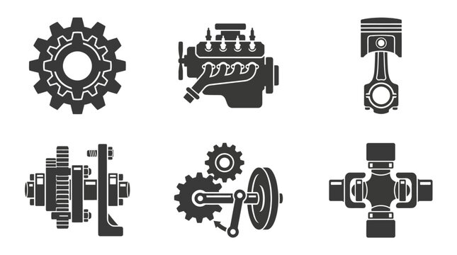 Automotive Engine Parts and Mechanical Components Icons Set