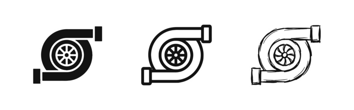 Turbocharger Car Engine Part Icon Set for Automotive Performance