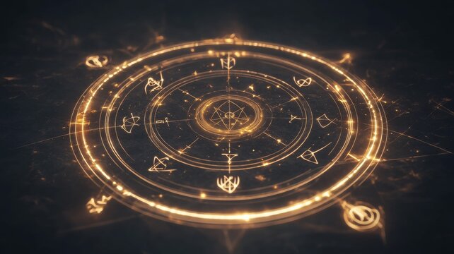 Enchanting ornate magic circle with mystical symbols for fantasy design