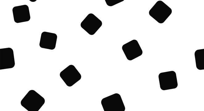 Abstract pattern of scattered black rounded squares on a white background, flat design vector illustration
