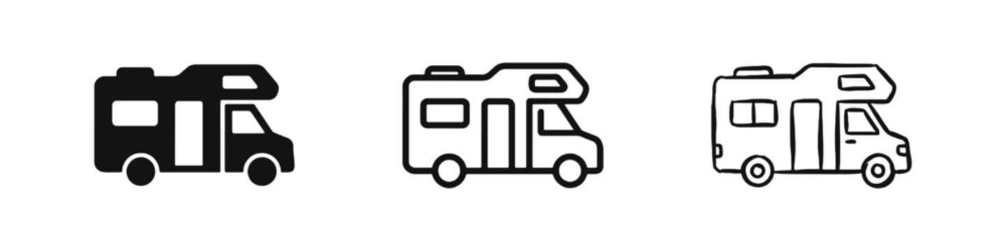 Camper Van RV Icon Set for Travel and Road Trip Adventures