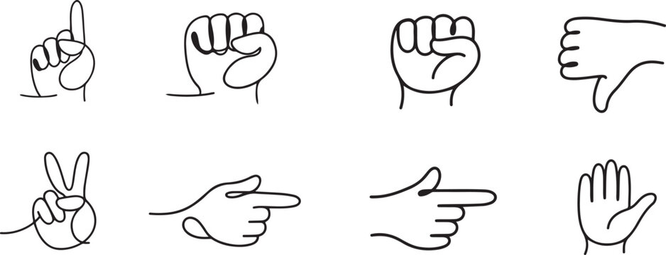 Sketch comic hands gestures with cartoon doodle signs vector poses design