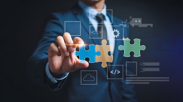 Low code no code development platform concept with professional using stylus on digital interface, application builder tools, cloud integration, and workflow automation for efficient software creation