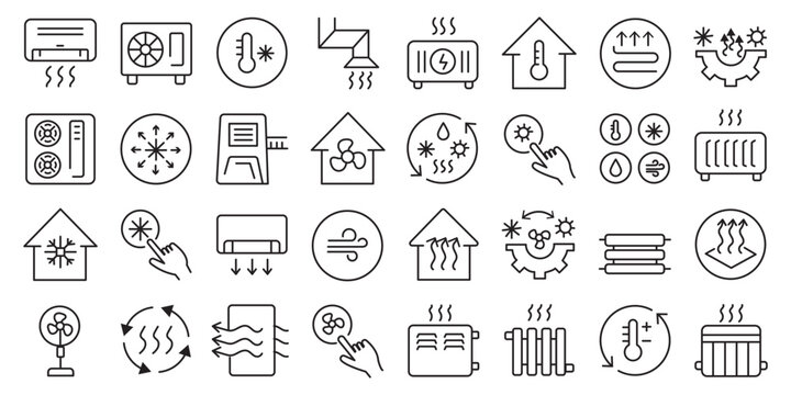Air Conditioning icon set. Cooling appliance and heating symbol. Vector illustration