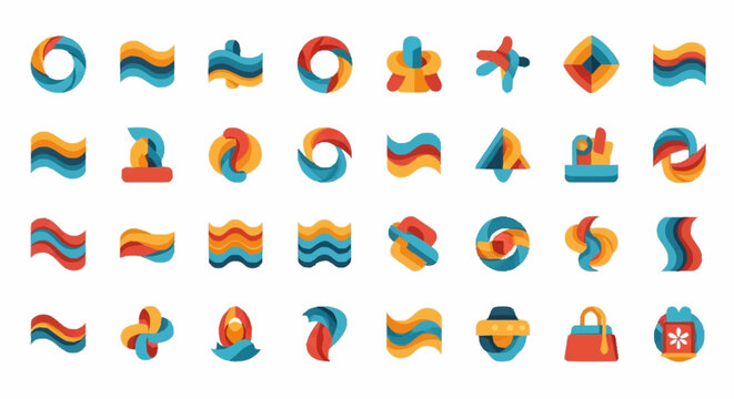 Collection of colorful abstract shapes icons.