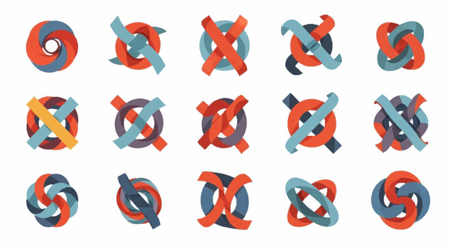 Colorful intertwined shapes and symbols.