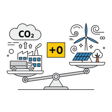  Carbon Neutrality and Net Zero Emissions Concept Illustration - Balancing Industrial Pollution with Renewable Energy Sources