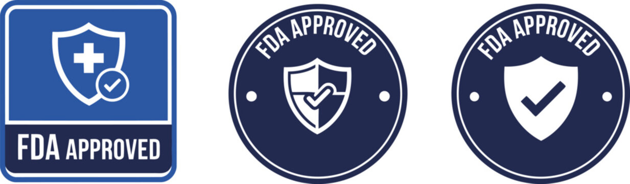 FDA Approved Badge Icons Set &ndash; Blue Medical Certification Labels for Healthcare and Pharmaceutical Products