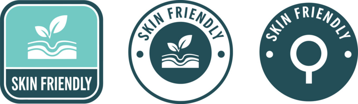 Skin Friendly Badge Icons Set for Cosmetics and Personal Care Product Labels, Vector Illustration
