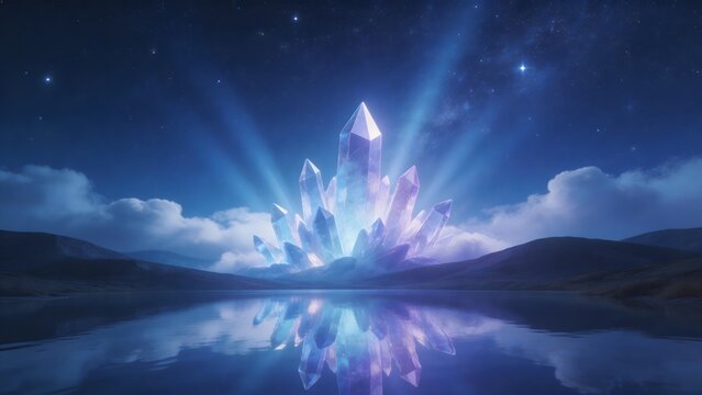 Glowing crystal formation by lake