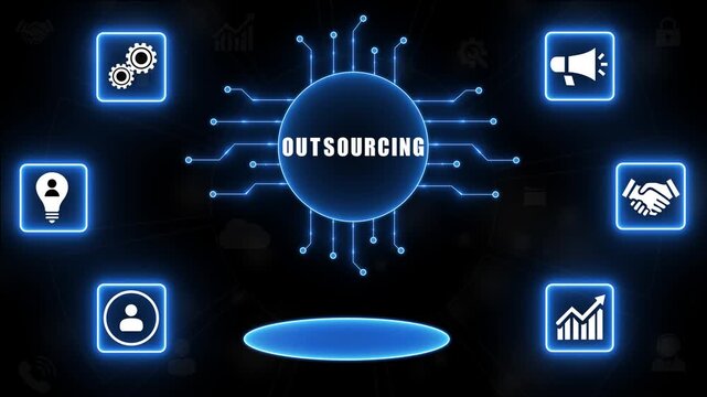 Outsourcing Concept With Business Icons And Digital Network Connections strategy development.4k animation.