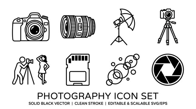 Vector photography icons on white background.