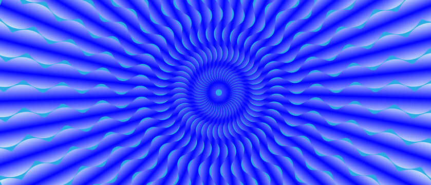 Abstract blue background with a digital swirl pattern and fractal mandala design featuring a geometric floral kaleidoscope texture for a psychedelic art wallpaper backdrop