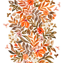 Folk floral ornament. Ethnic floral motifs. Watercolor hand painted seamless pattern for textile, fabric, wallpaper. Red ethnic floral design © balena