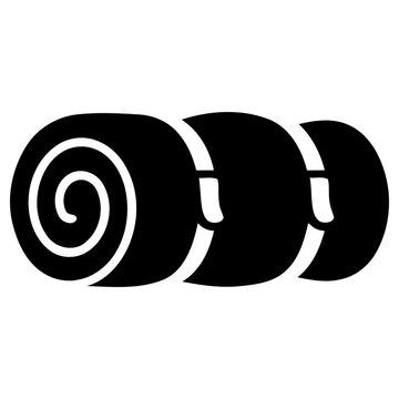 Simple vector graphic illustration depicting a rolled-up sleeping bag, perfect for various outdoor and camping designs, in a clean, isolated black icon style.